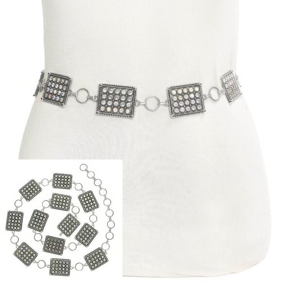 Western Jeweled Square Concho Chain Link Belt - Picture 1 of 2
